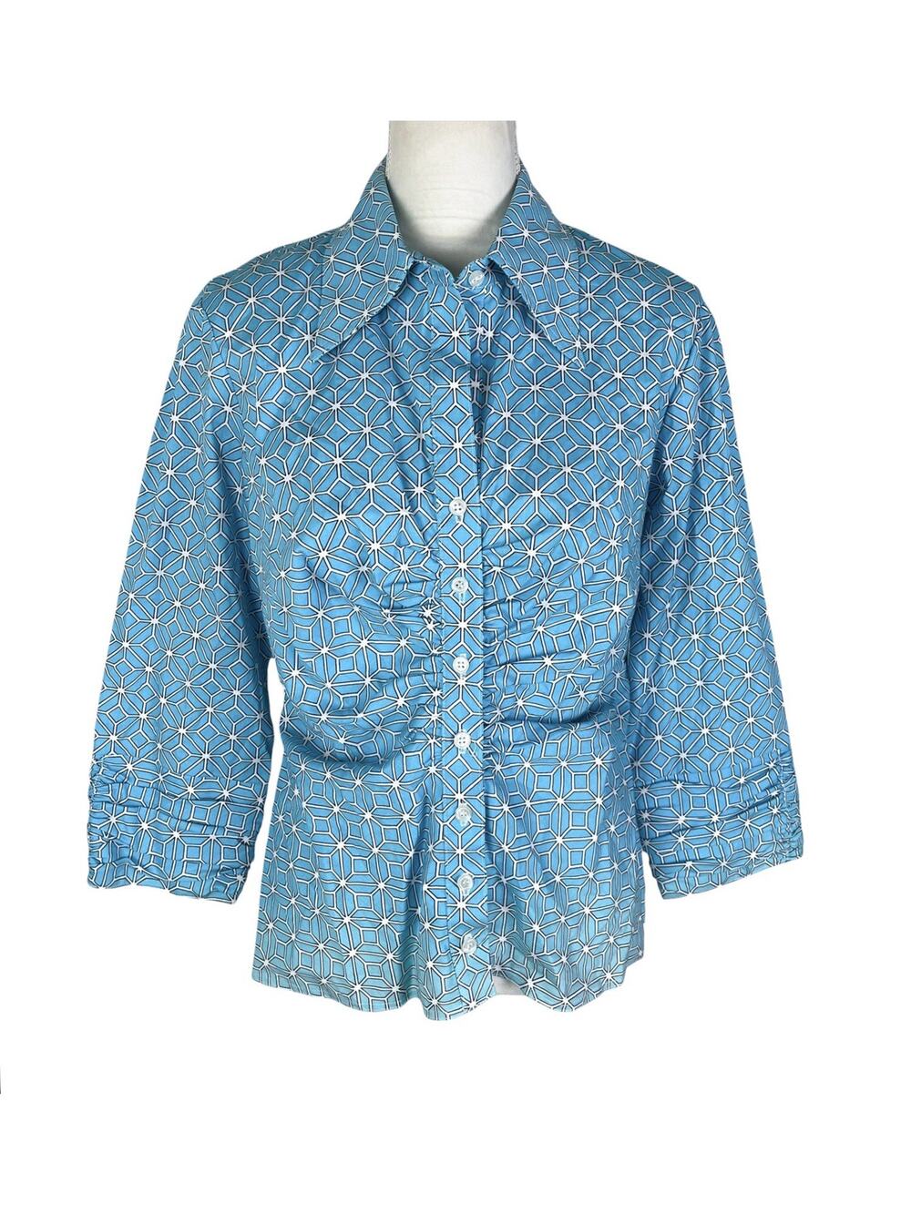 Finley Turquoise Tristana Tile Geometric Button Up Shirt Minimalist Size Large